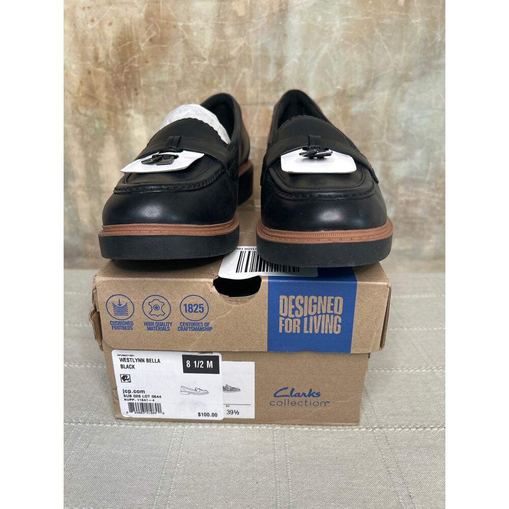 Clarks Westlynn Bella Women's Black Leather Chunky Lug Sole Loafer Size 8.5 M - Picture 5 of 14